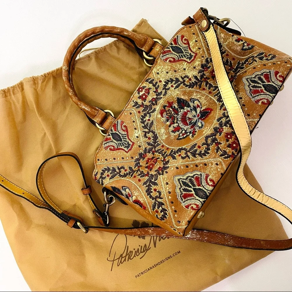 PATRICIA NASH crossbody tote Provincial Embroidery Collection ANGELIN Tan Gold - Picture 2 of 16